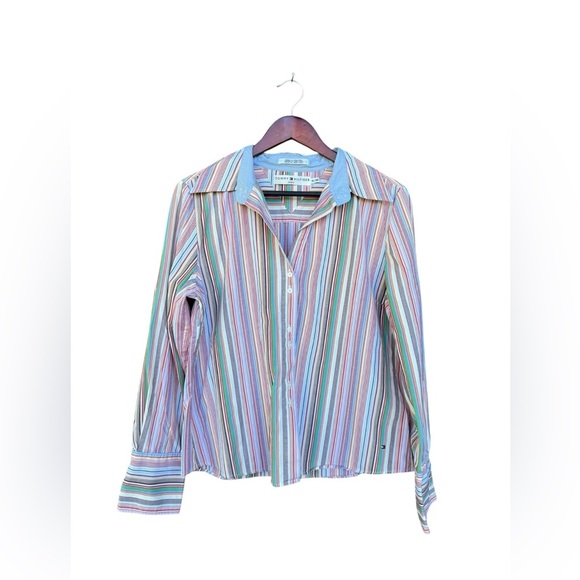 Tommy Hilfiger Women’s Long Sleeve Striped Colorful Button Down Blouse Size XL - Picture 1 of 8